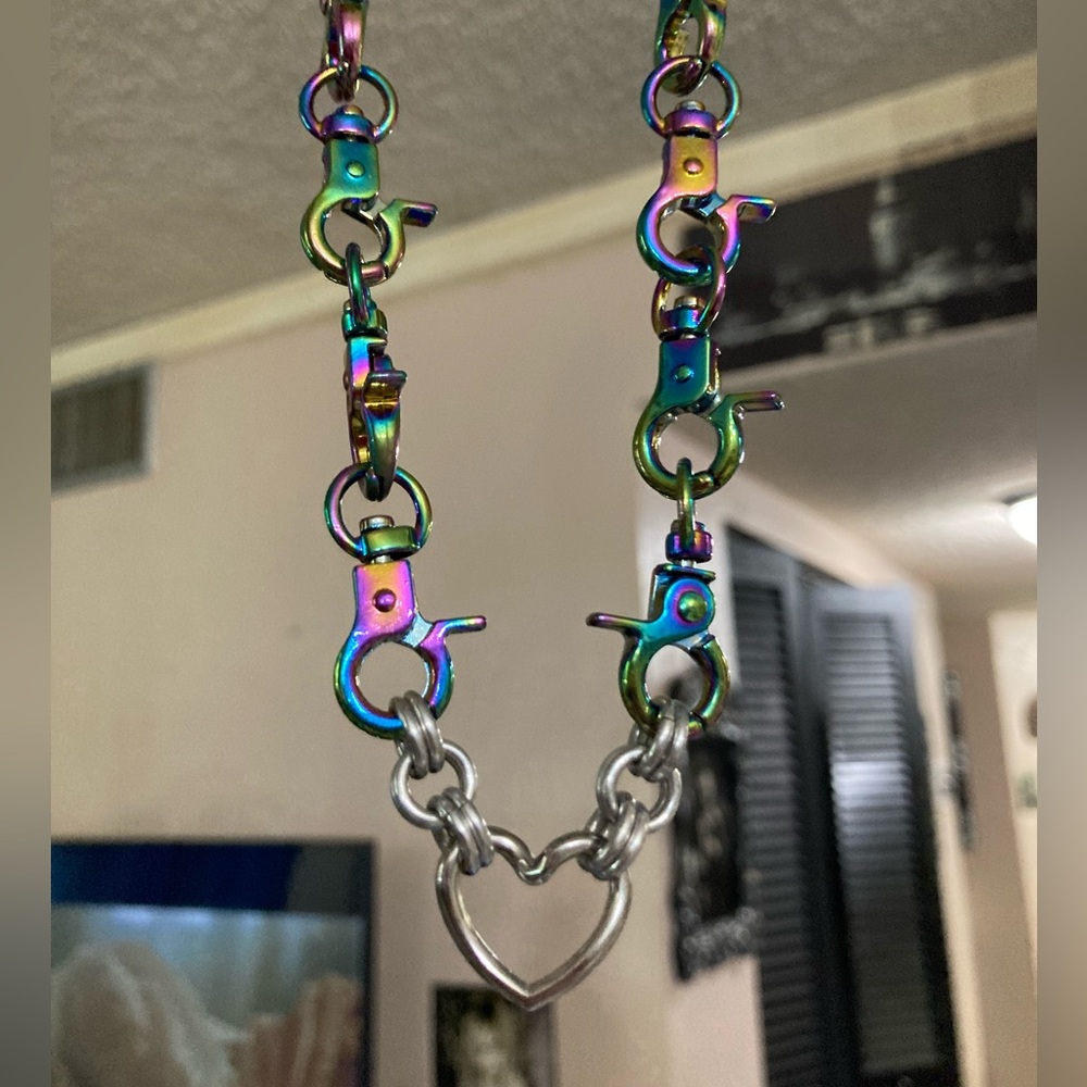 Stainless steel heart choker rainbow clasps goth punk emo chain necklace - Picture 12 of 12